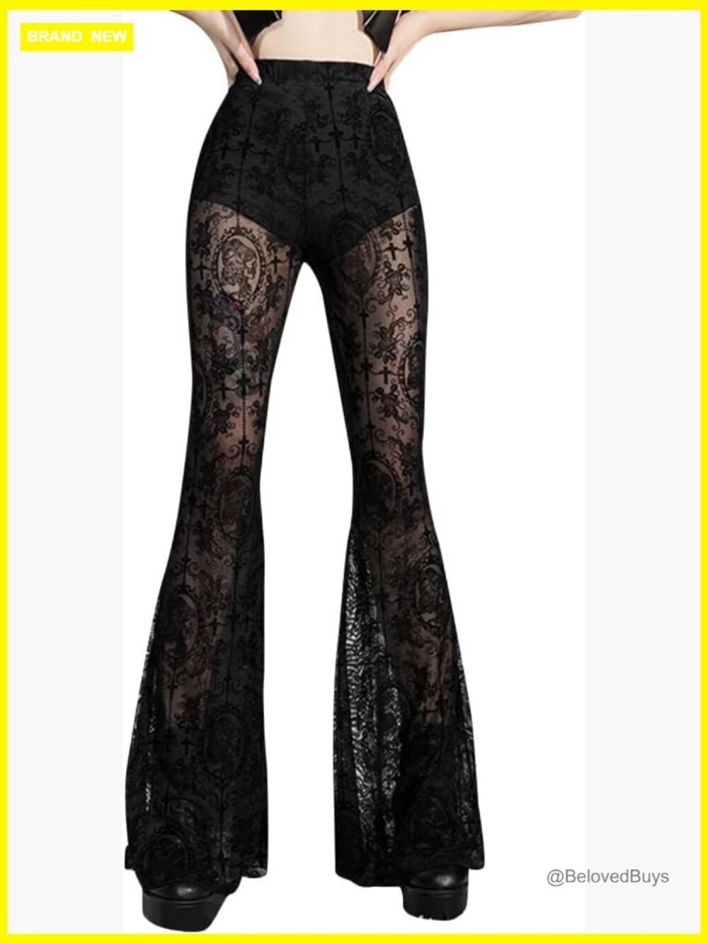 Gothic Black Pants Grunge Bottoms High Waisted Boho Hippie